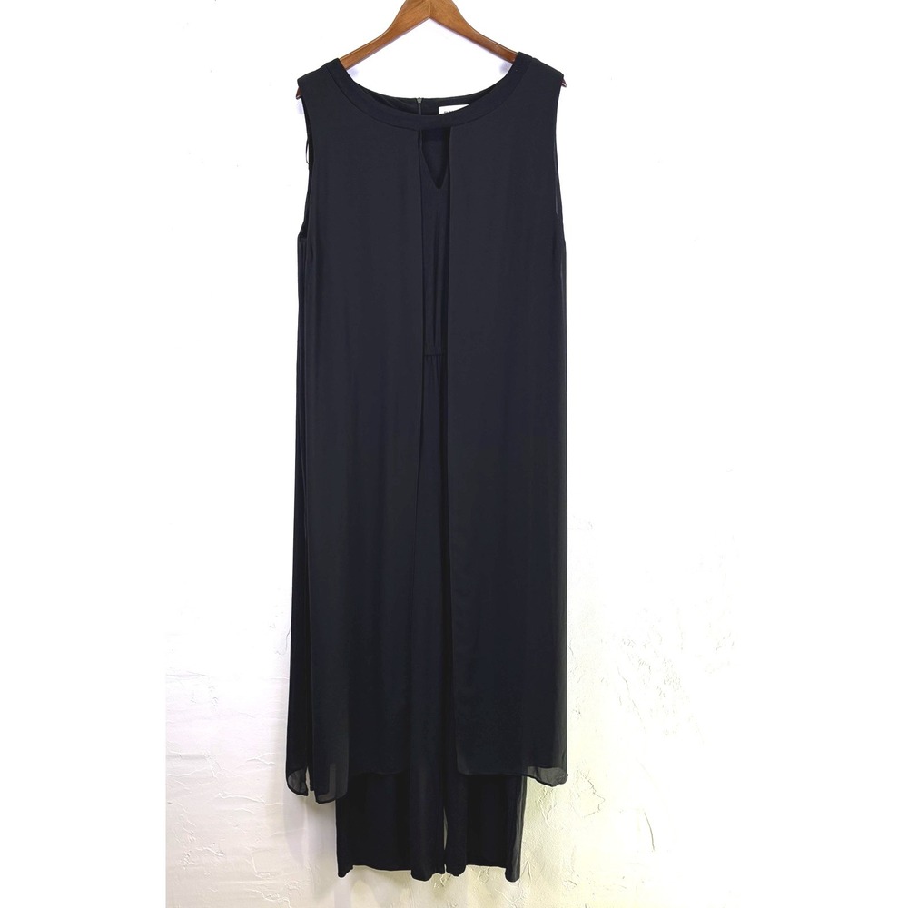 Emma‎ & Michele Wide-leg Jumpsuit Size 18W Black Chiffon Attached Overlay